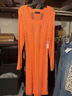 Fashion to Figure Orange Cable Knit Midi Dress